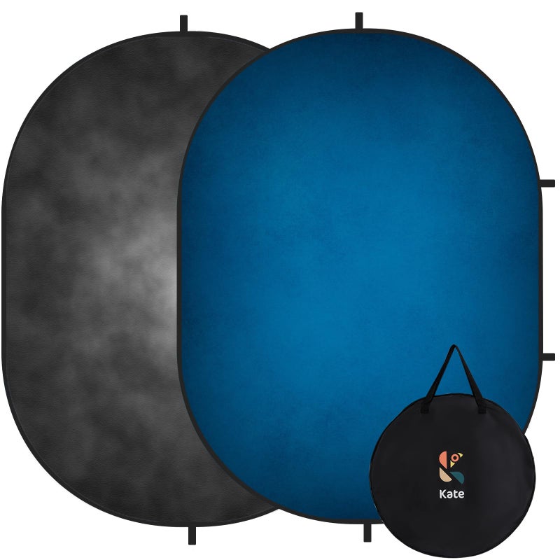 Kate Collapsible Backdrop Pop Up Backdrop Light Black&Blue Portable Background for Parties, Portrait, Video, Podcast, 5x6.5ft - Image 1
